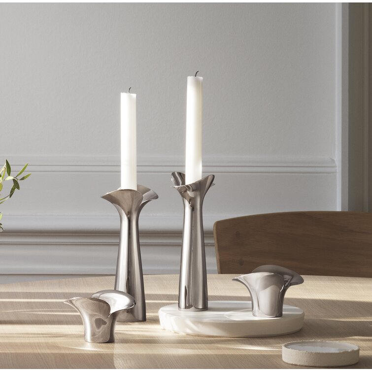 Georg Jensen Bloom 2 Piece Stainless Steel Tabletop Candlestick